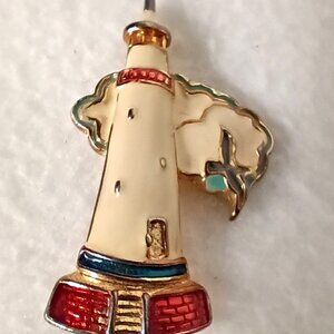 Plainville Stock Co. VTG Lighthouse Brooch Pendant Pin 1999 PS Co Enamel Jewelry